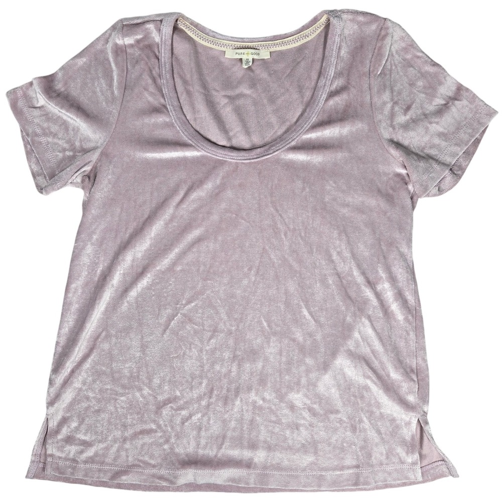 Anthropologie Pure‎ Good XS Purple Velvet Short Sleeve Scoop Neck T-Shirt Top